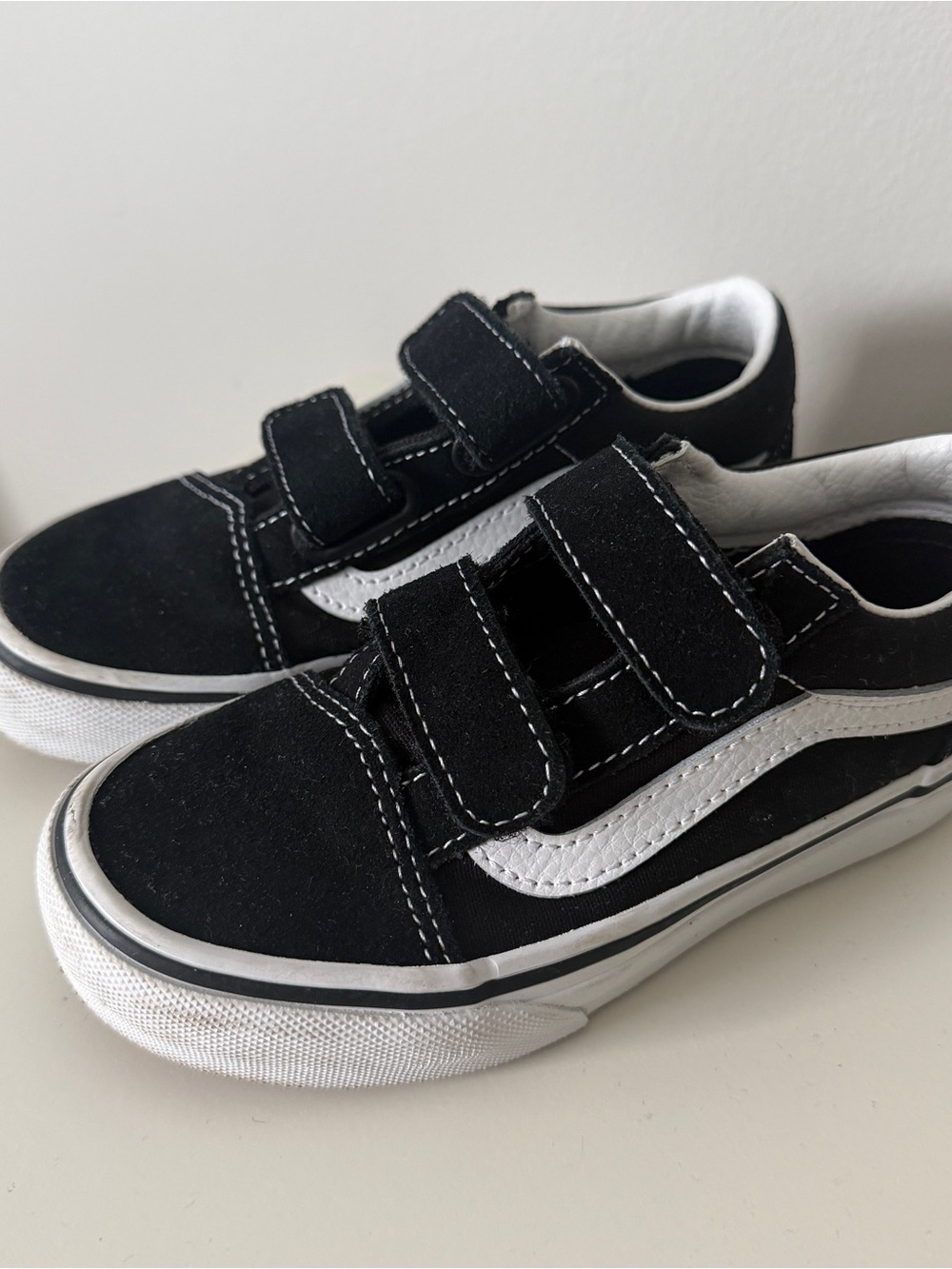 Vans Kids Black and White Velcro Old Skool Sneakers